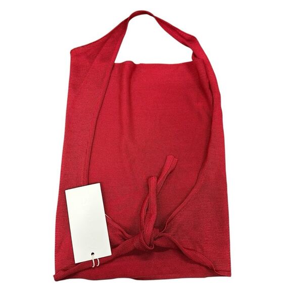 New Aya Muse Cinnabar Knit Tied Draped Halter Crop Top XXS Red - Picture 4 of 6